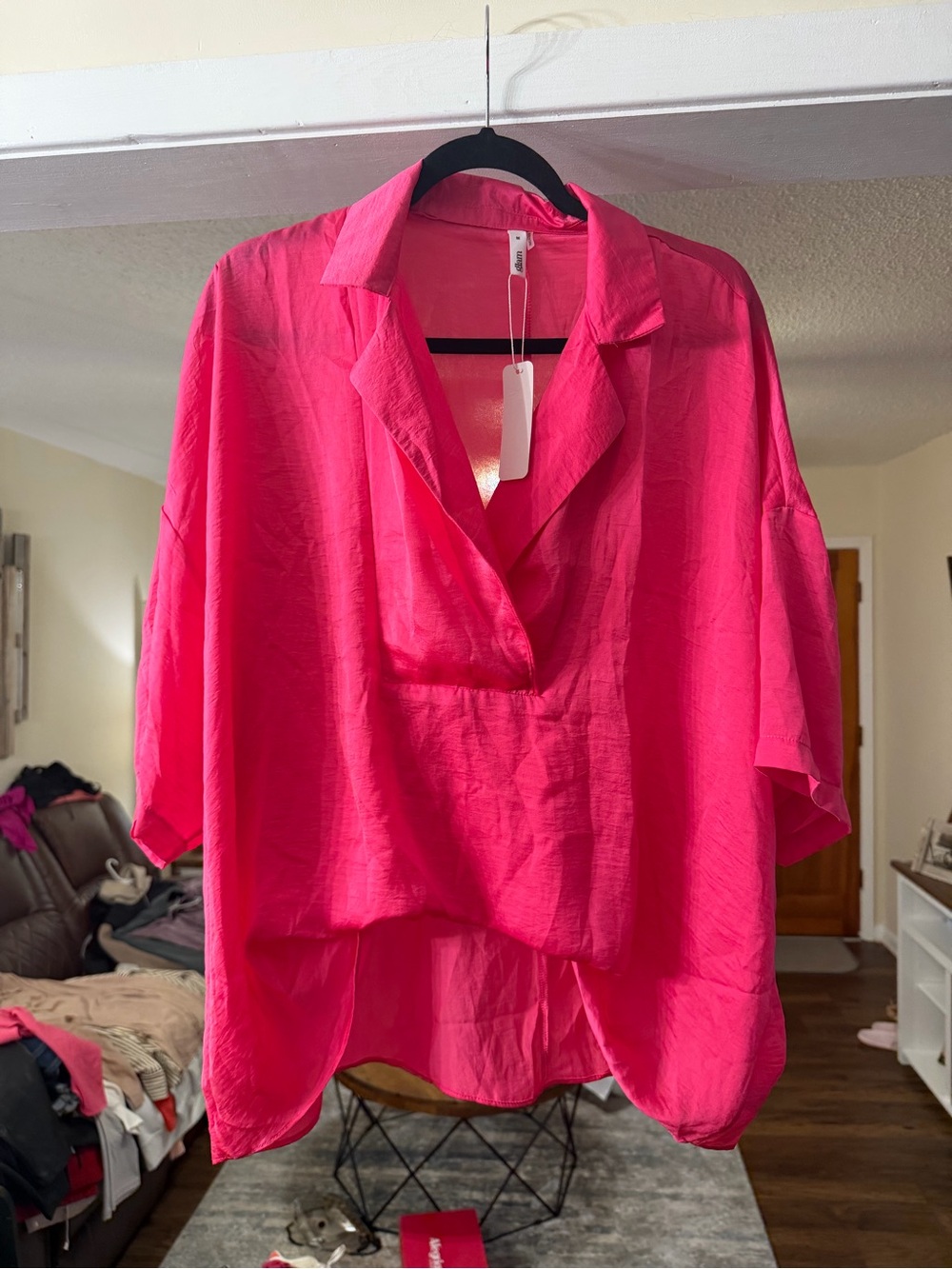Glam Hot Pink Collared Blouse Top 🩷